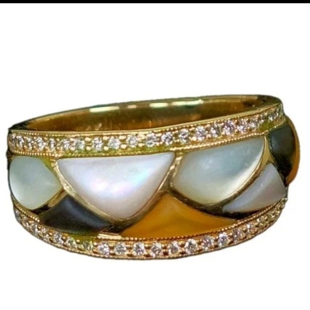 Ring 14k Gold Diamond & Mother of Pearl Kabana